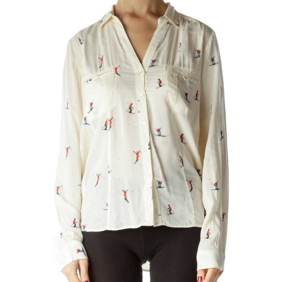Maeve Ski Print Button Front Blouse - Picture 1 of 9